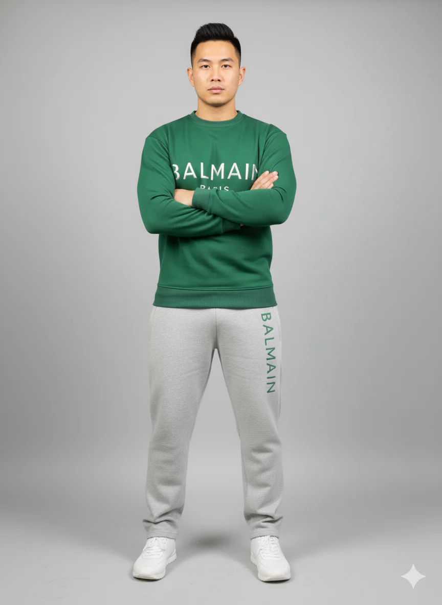 Balmain Paris Elite Green Imported Cotton Fleece Tracksuit (Male & Female ) - Image 3