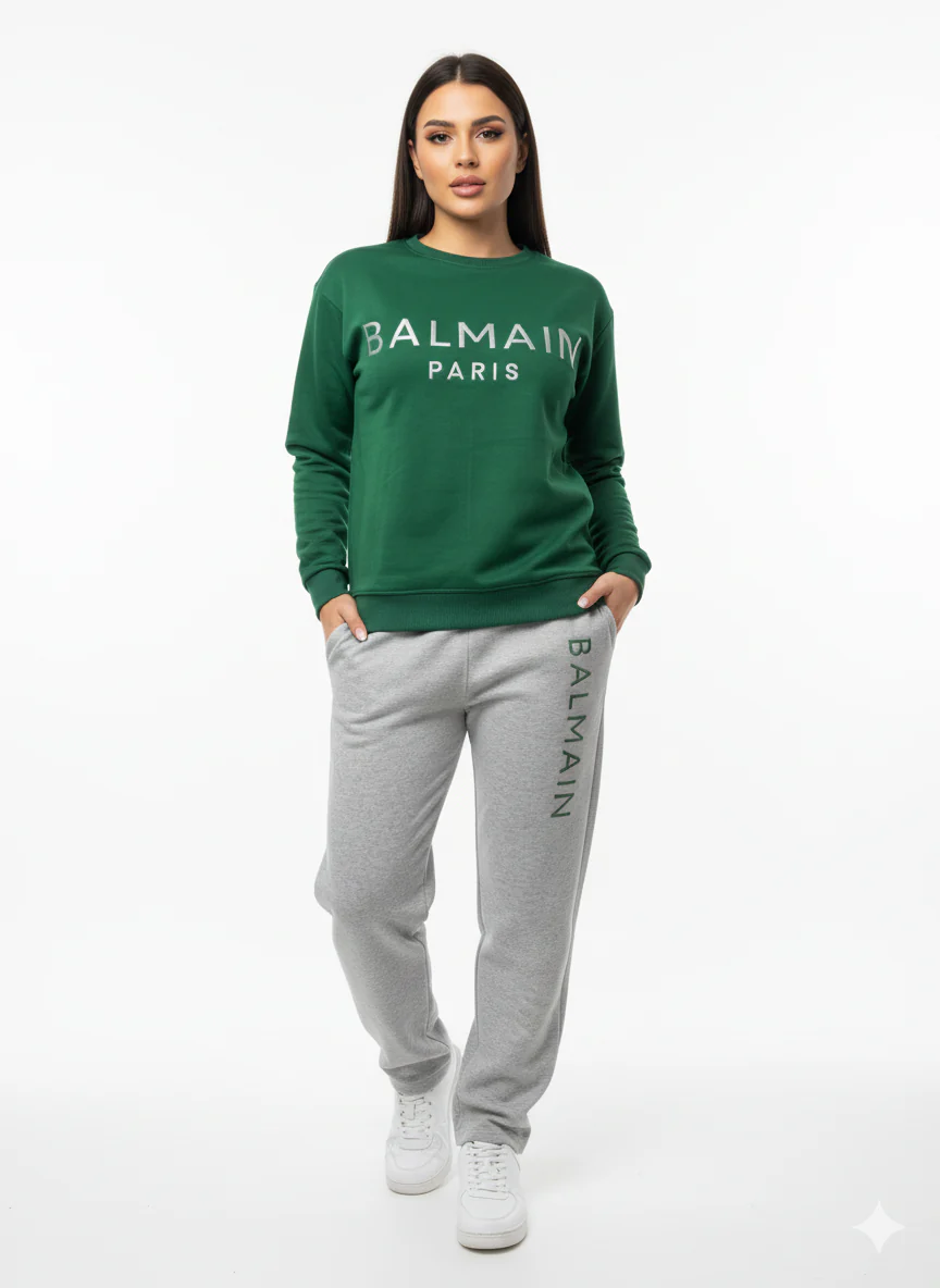 Balmain Paris Elite Green Imported Cotton Fleece Tracksuit (Male & Female ) - Image 4