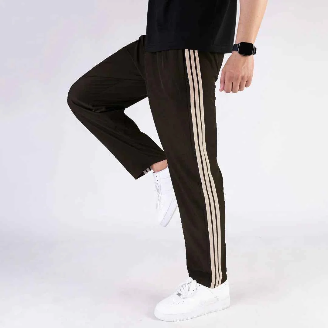 Imported Brown Micro Relaxed Fit Trousers with Three Skin Stripes - Image 3