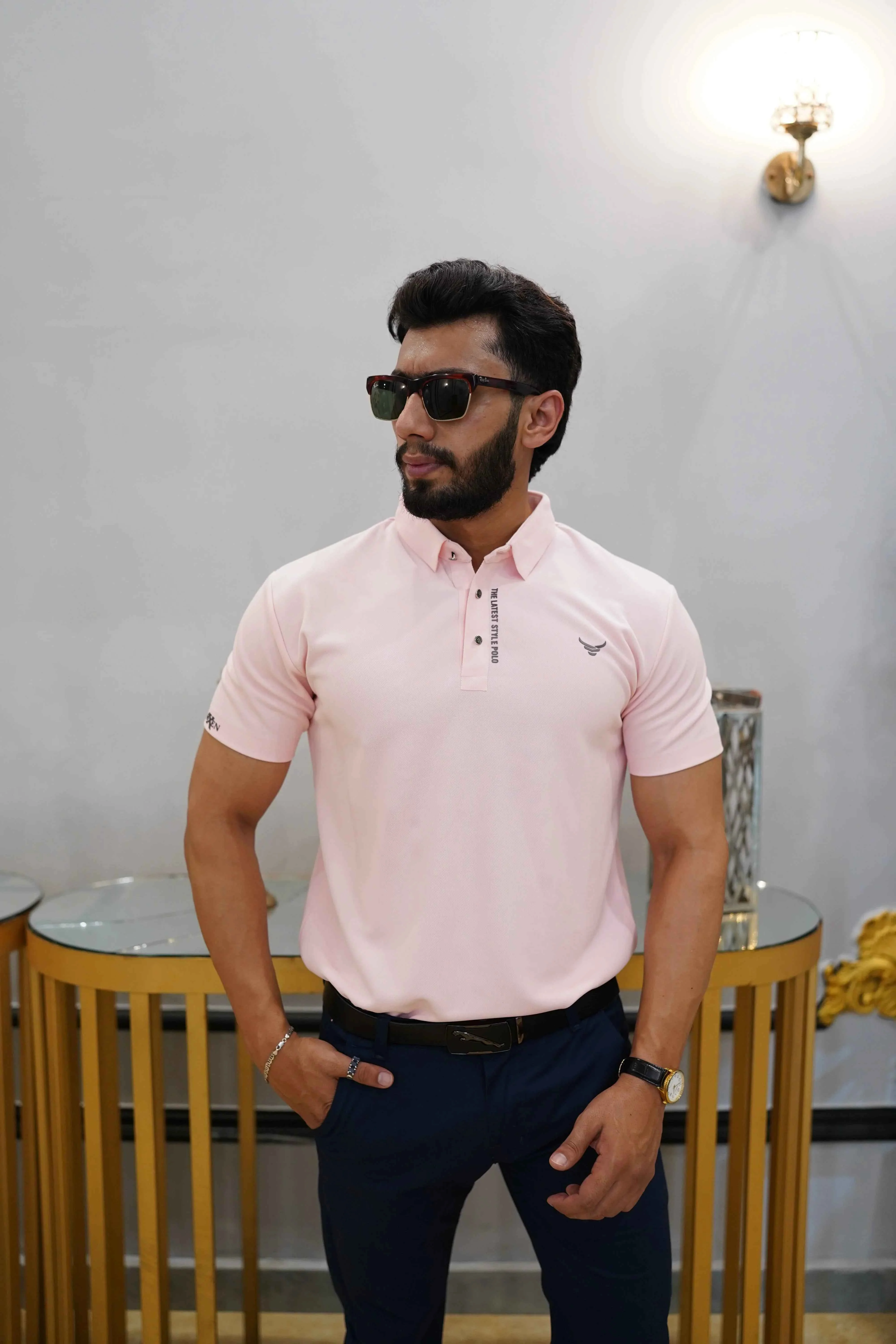 Italian textured seam less Polo Shirts OXT # 01 Peach - Image 7