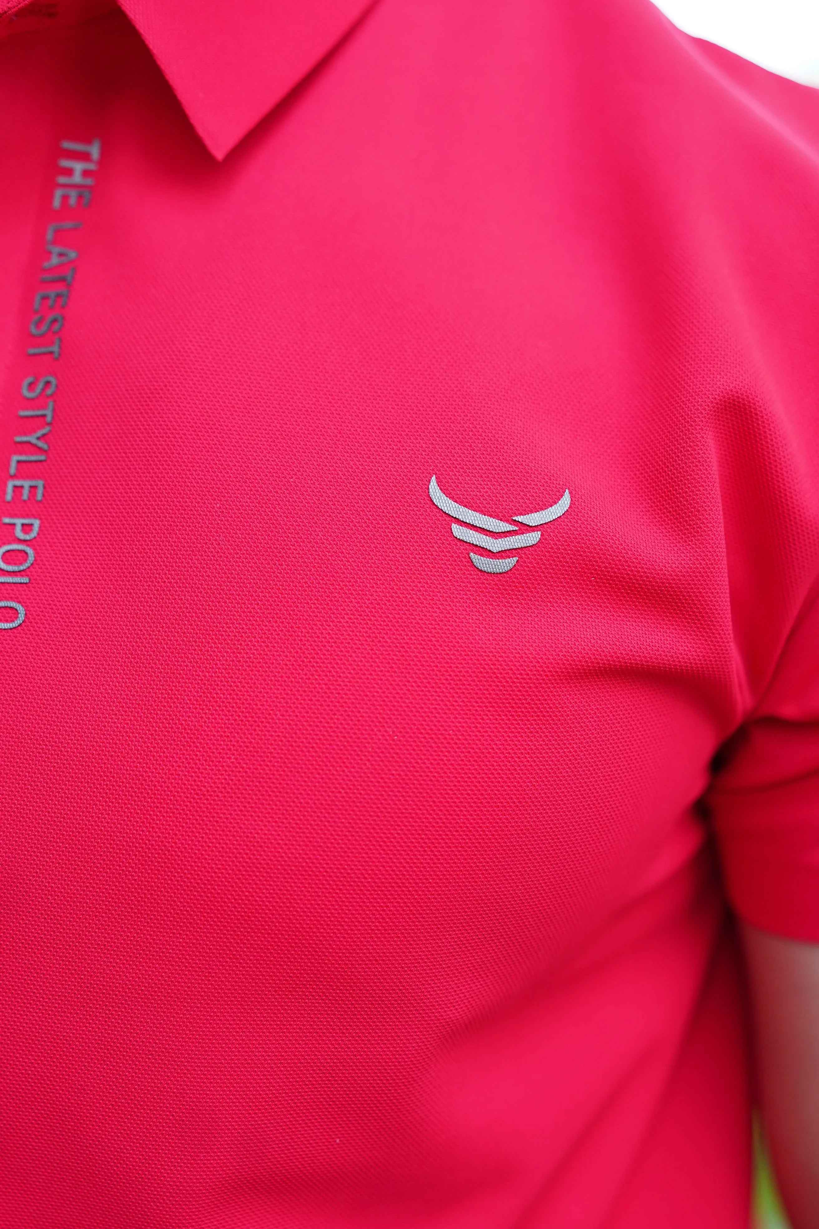 Italian textured seam less Polo Shirts OXT # 03 Red - Image 3