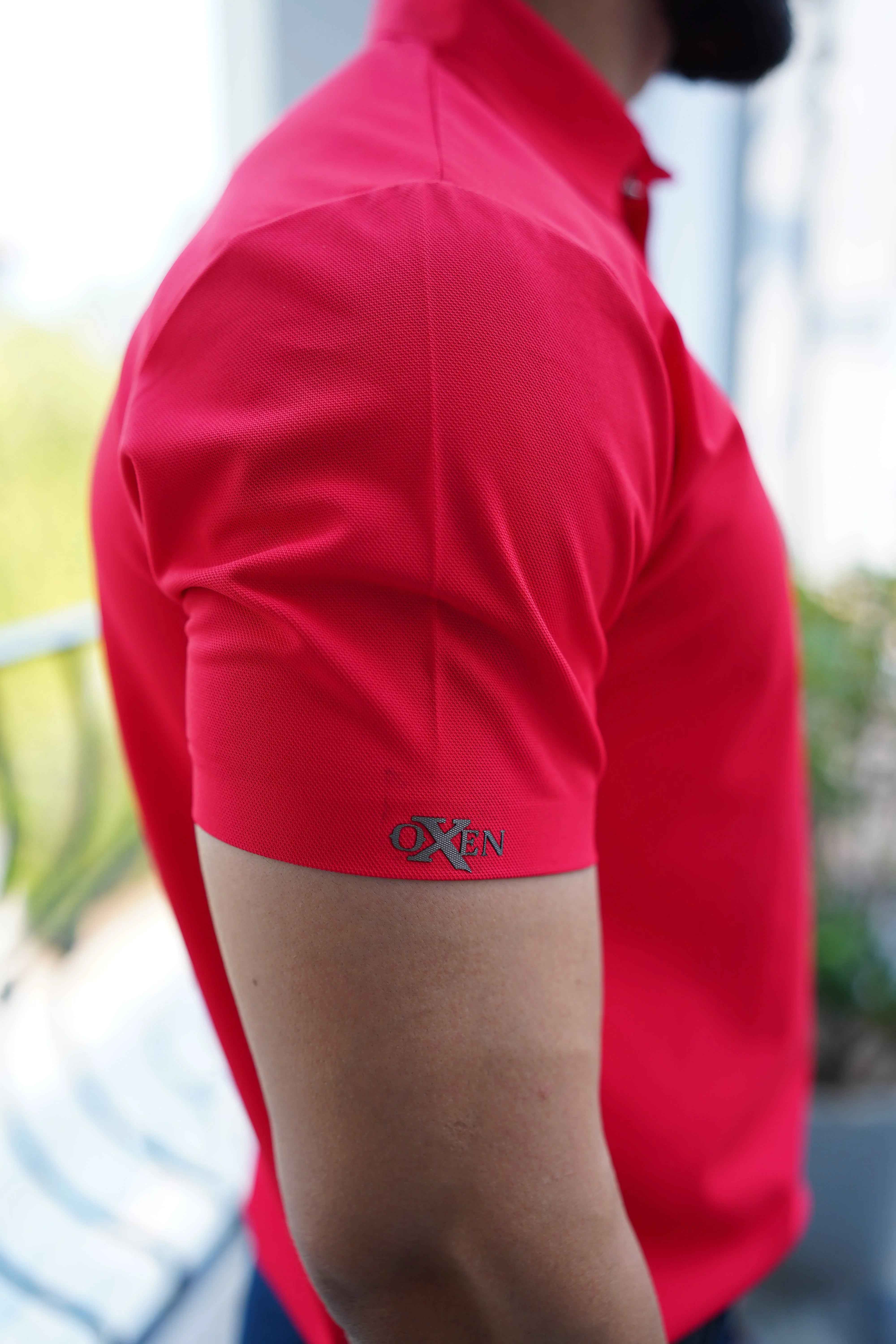 Italian textured seam less Polo Shirts OXT # 03 Red - Image 4