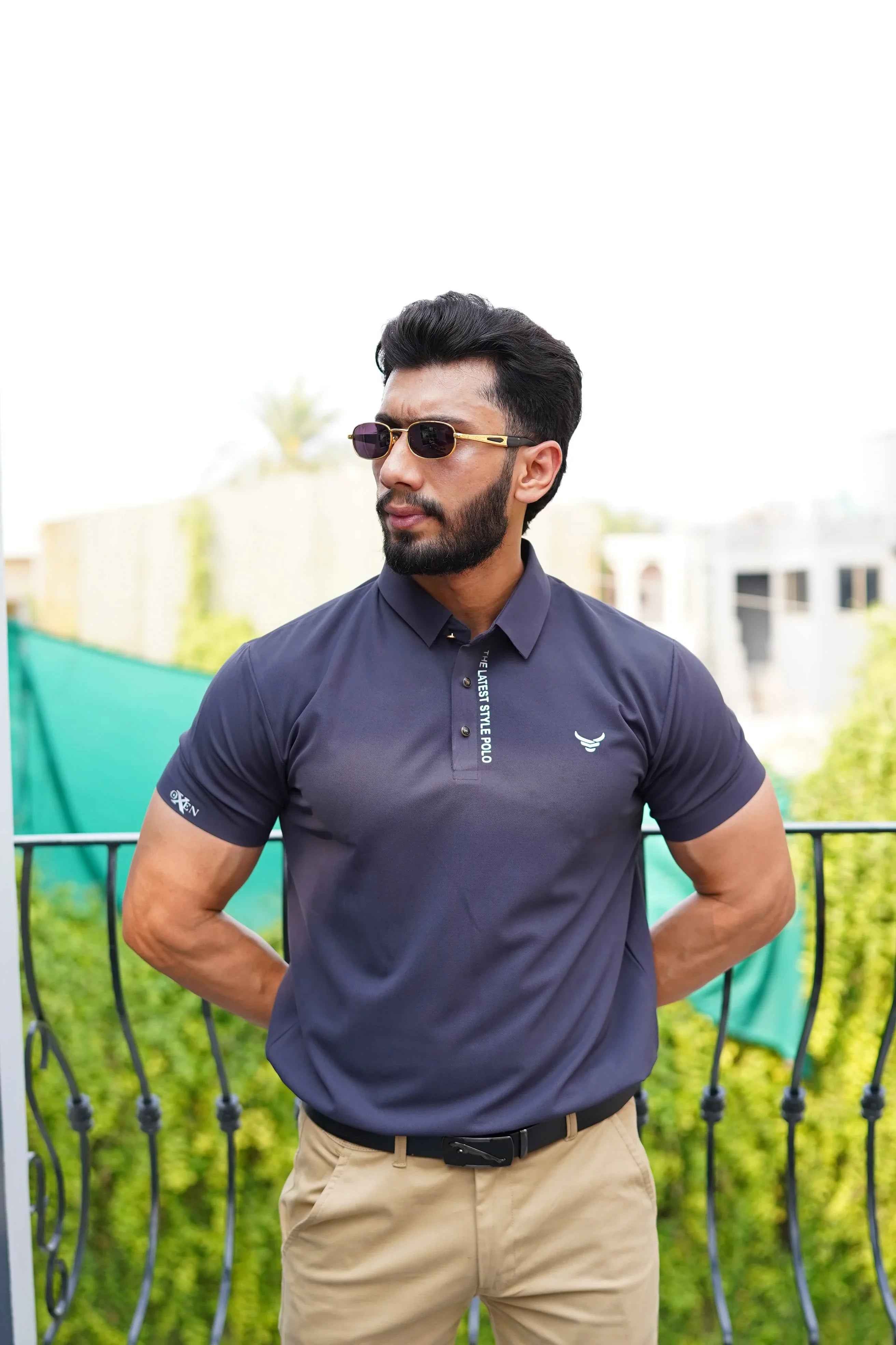 Italian textured seam less Polo Shirts OXT # 10 Grey - Image 4
