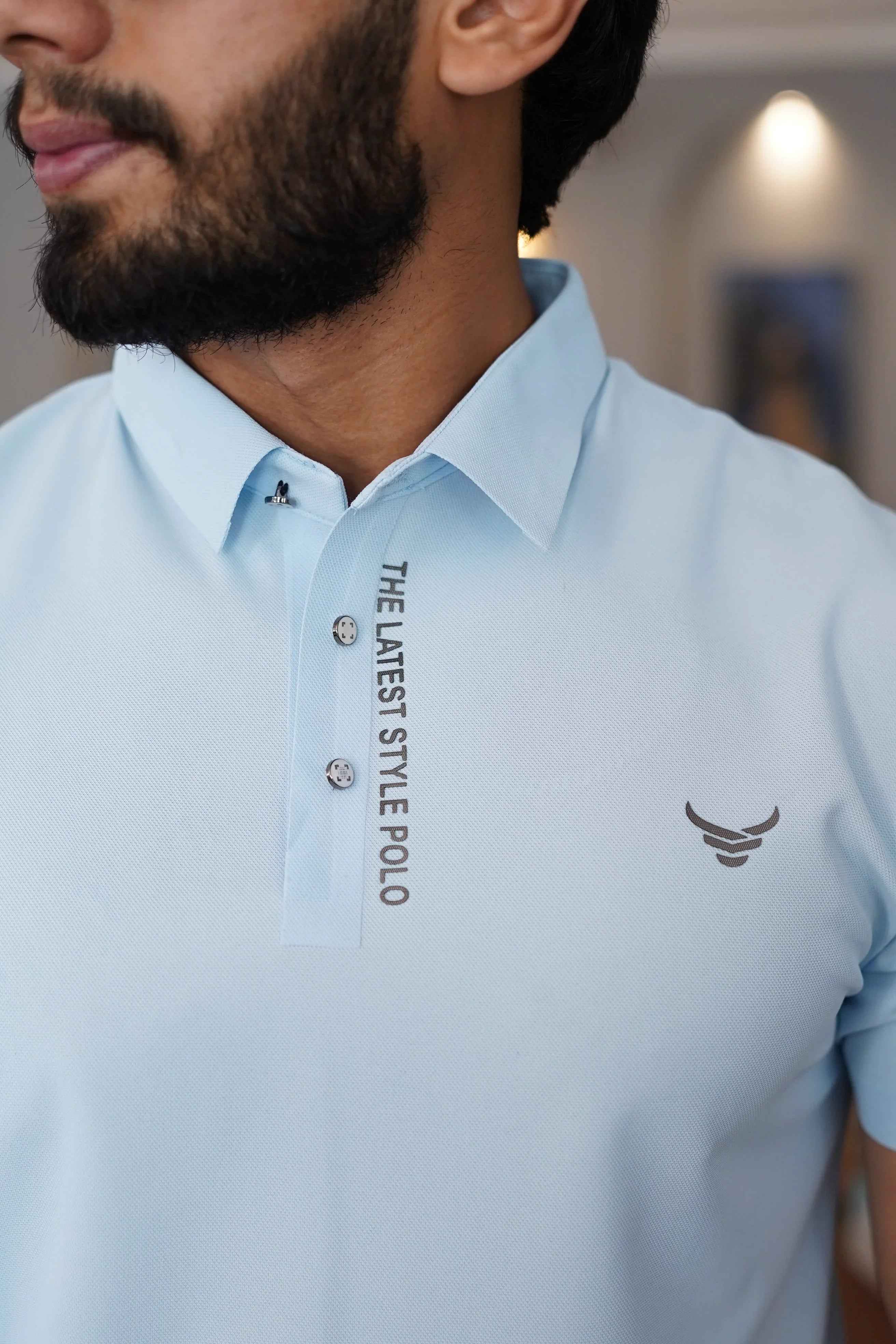 Italian textured seam less Polo Shirts OXT # 12 Sky - Image 3