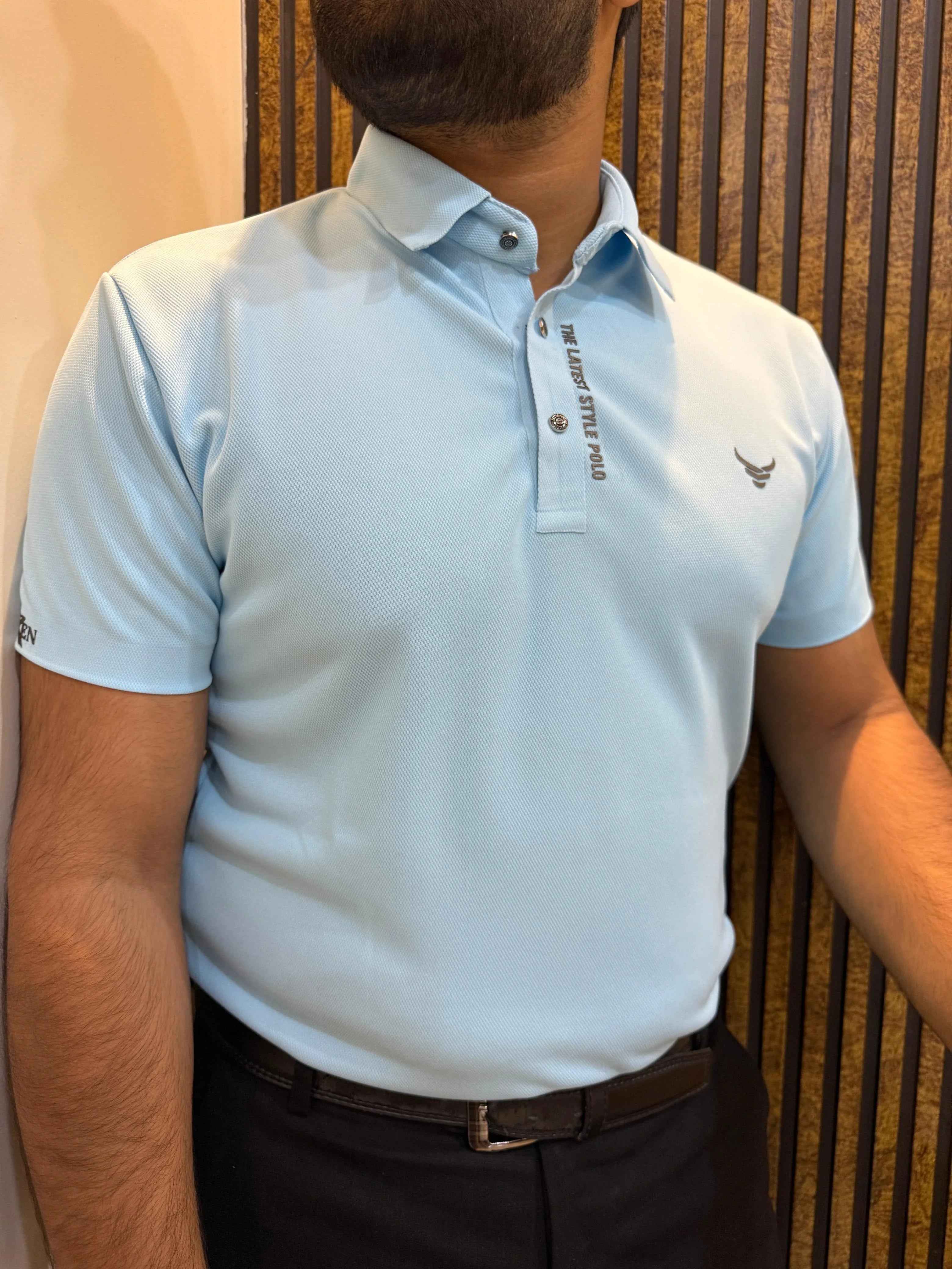 Italian textured seam less Polo Shirts OXT # 12 Sky - Image 6