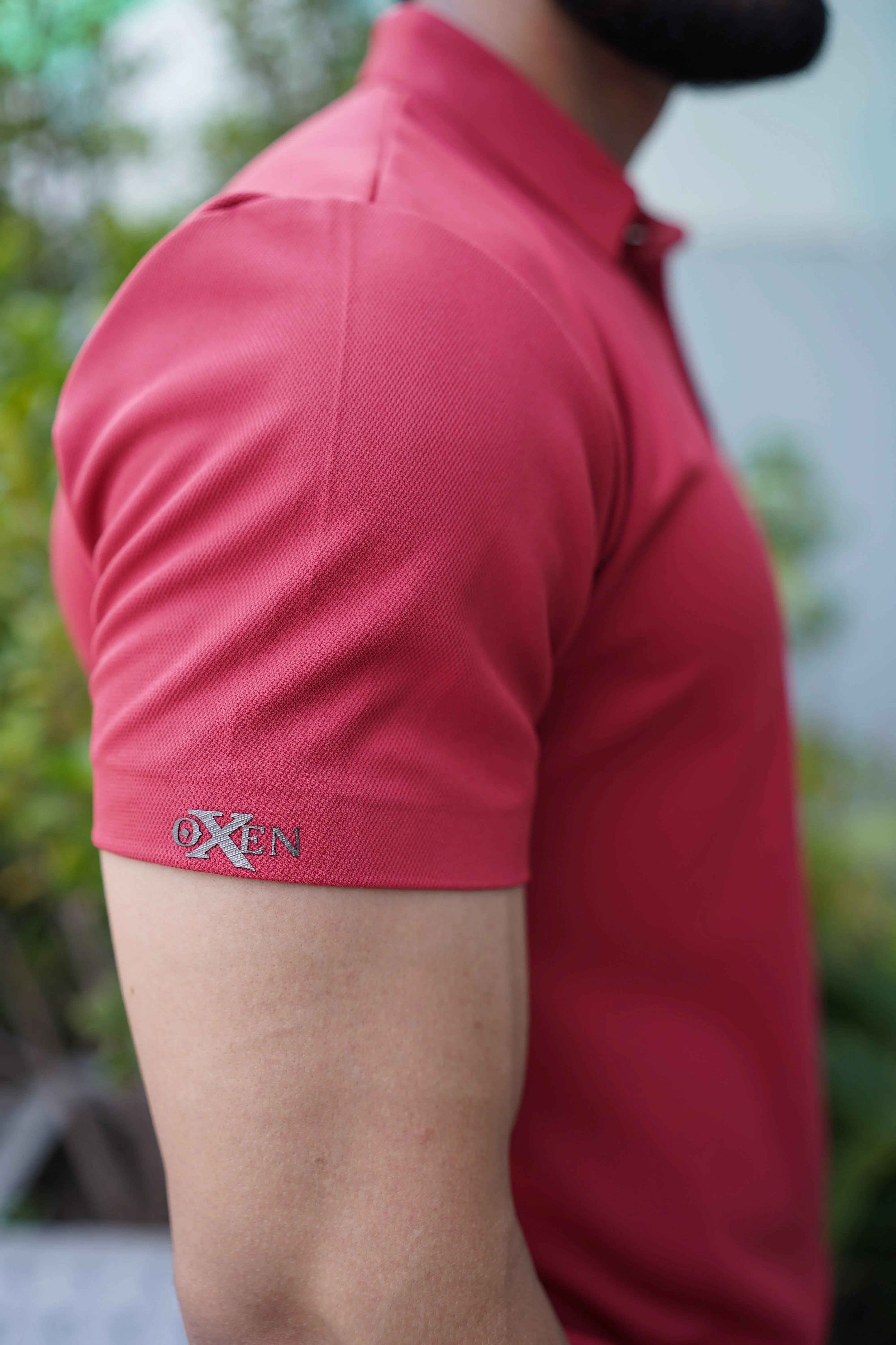 Italian textured seam less Polo Shirts OXT # 11 Rust - Image 3