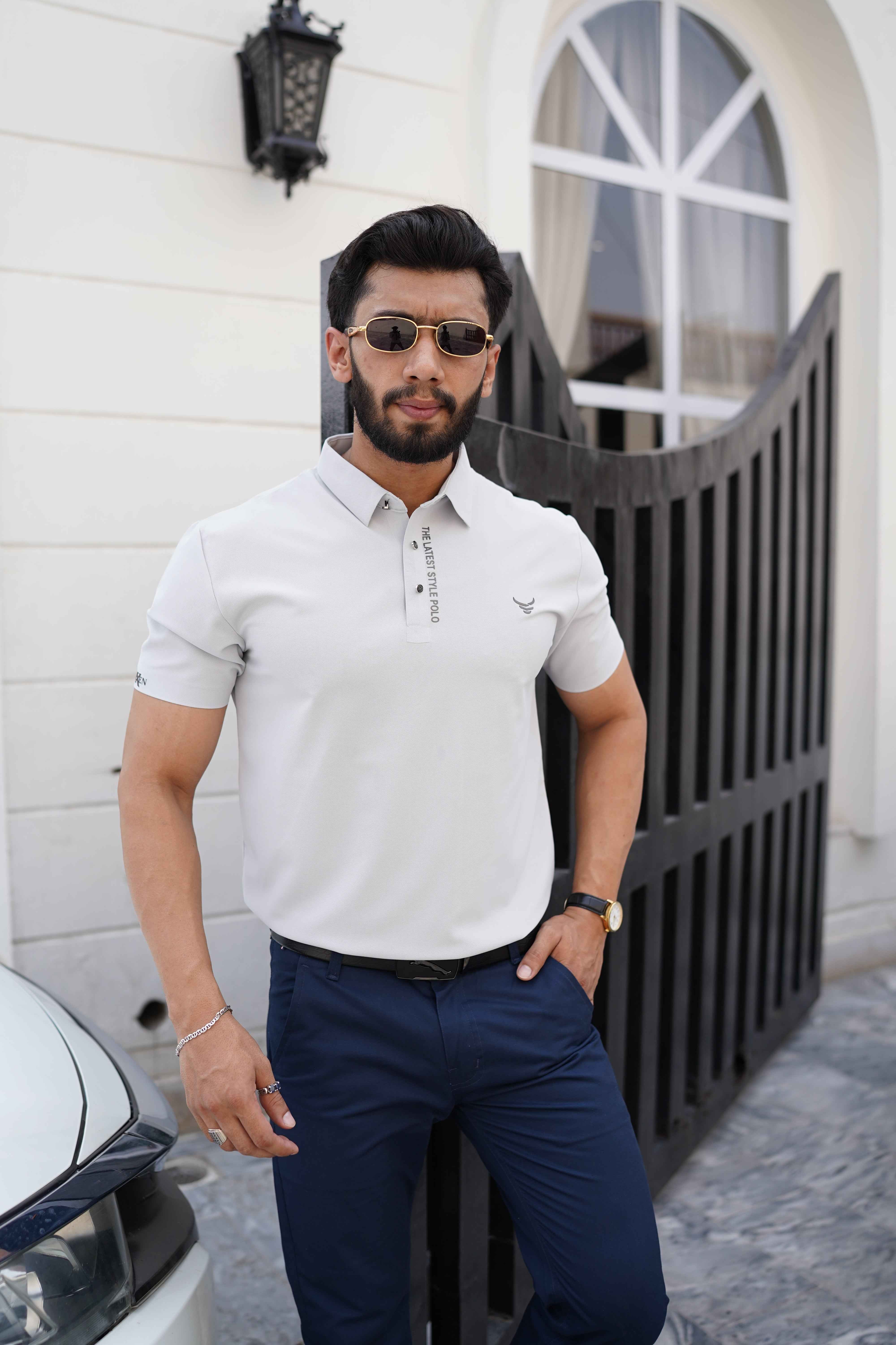 Italian textured seam less Polo Shirts OXT # 12 Silver - Image 5