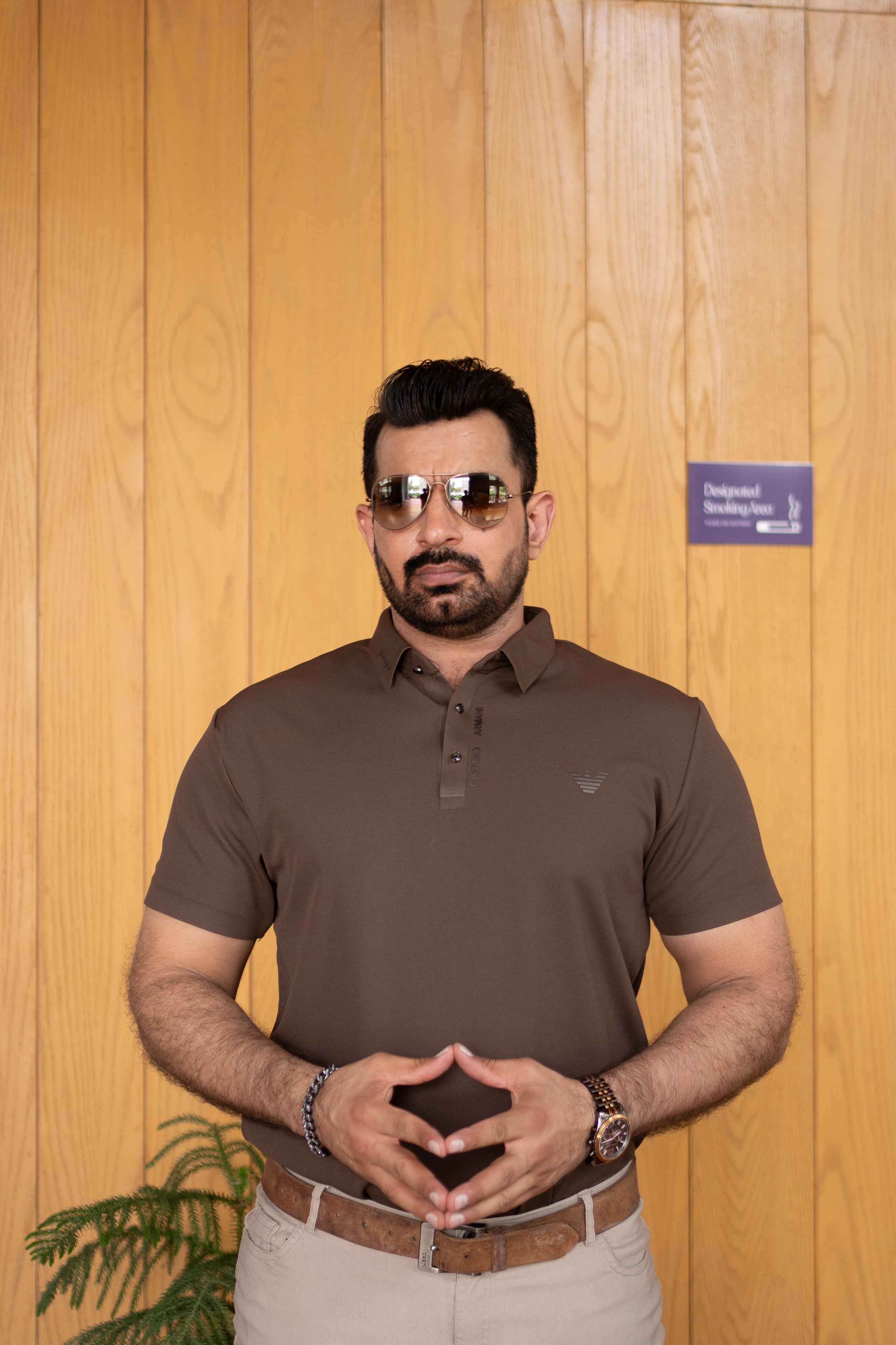 ITALIAN Textured Stitch-less POLO Shirt LVPS-010 BROWN - Image 5