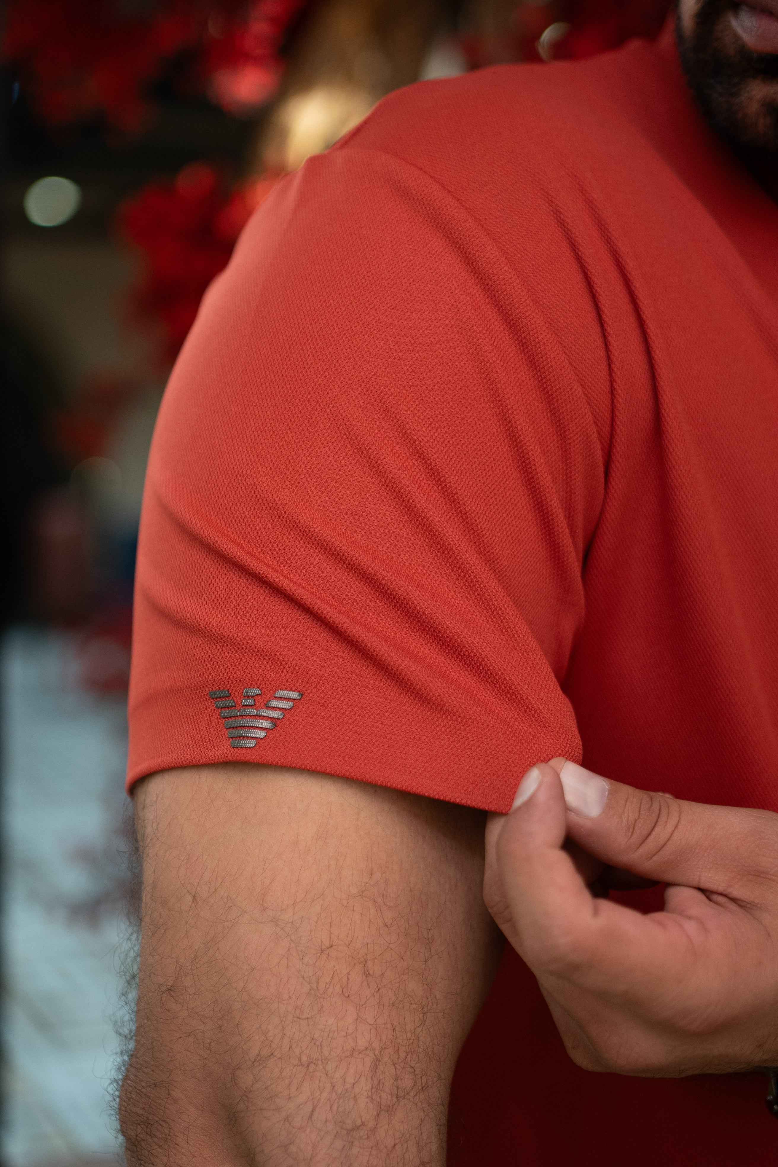 ITALIAN Textured Stitch-less POLO Shirt LVPS-011 CARROT RED - Image 5