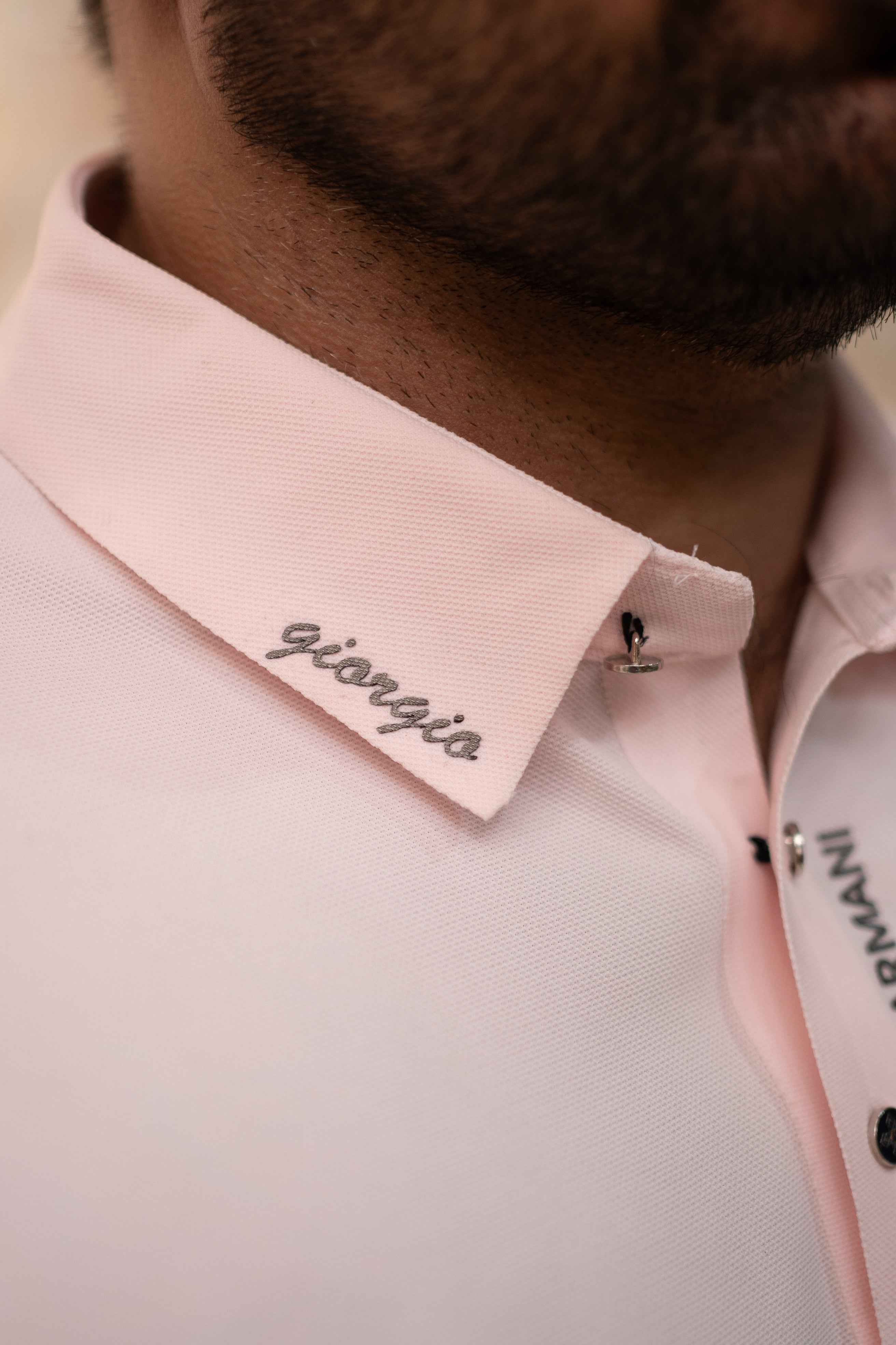ITALIAN Textured Stitch-less POLO Shirt LVPS-013 BABY PINK - Image 5