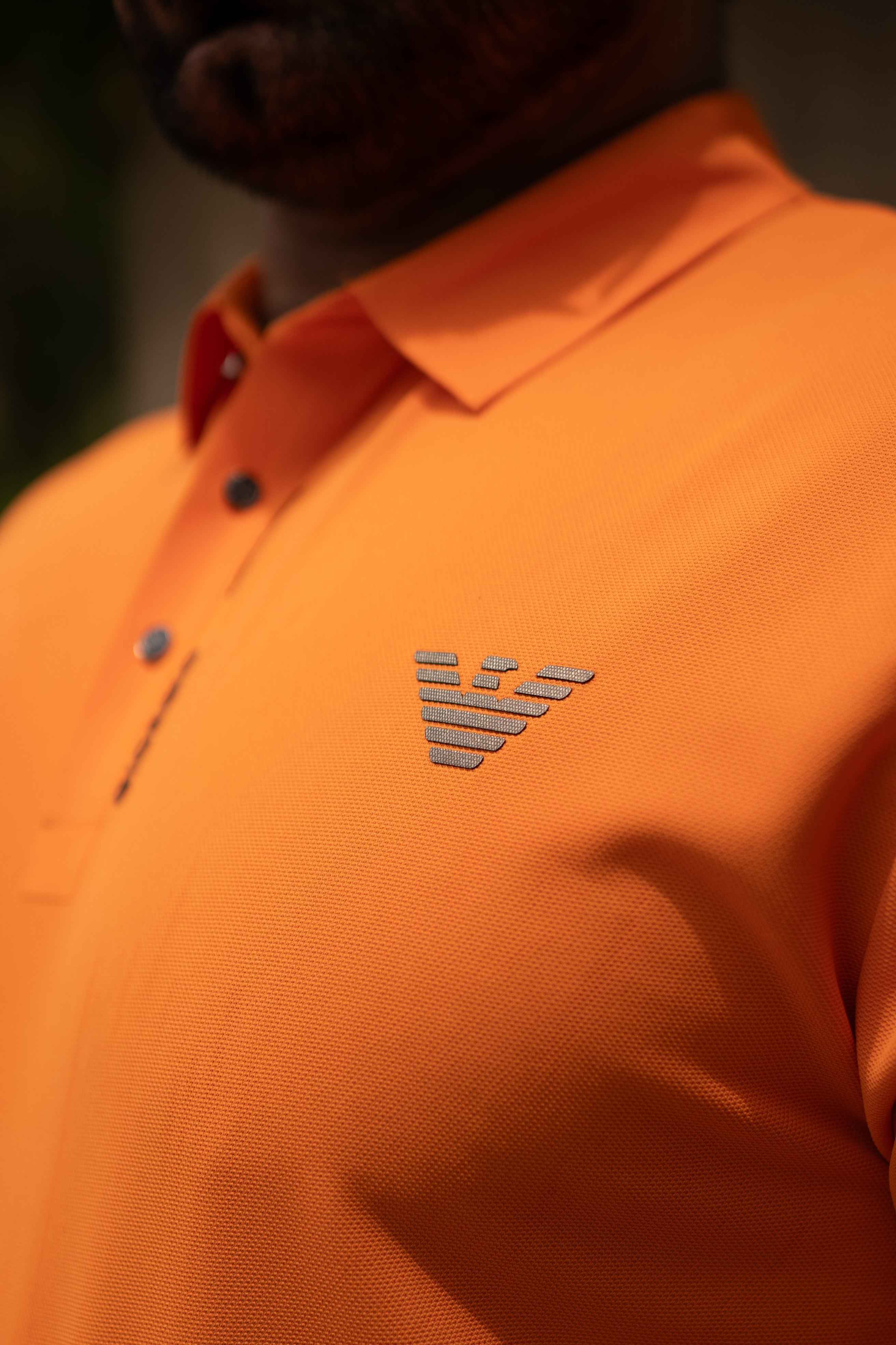 ITALIAN Textured Stitch-less POLO Shirt LVPS ACTIVE ORANGE - Image 3