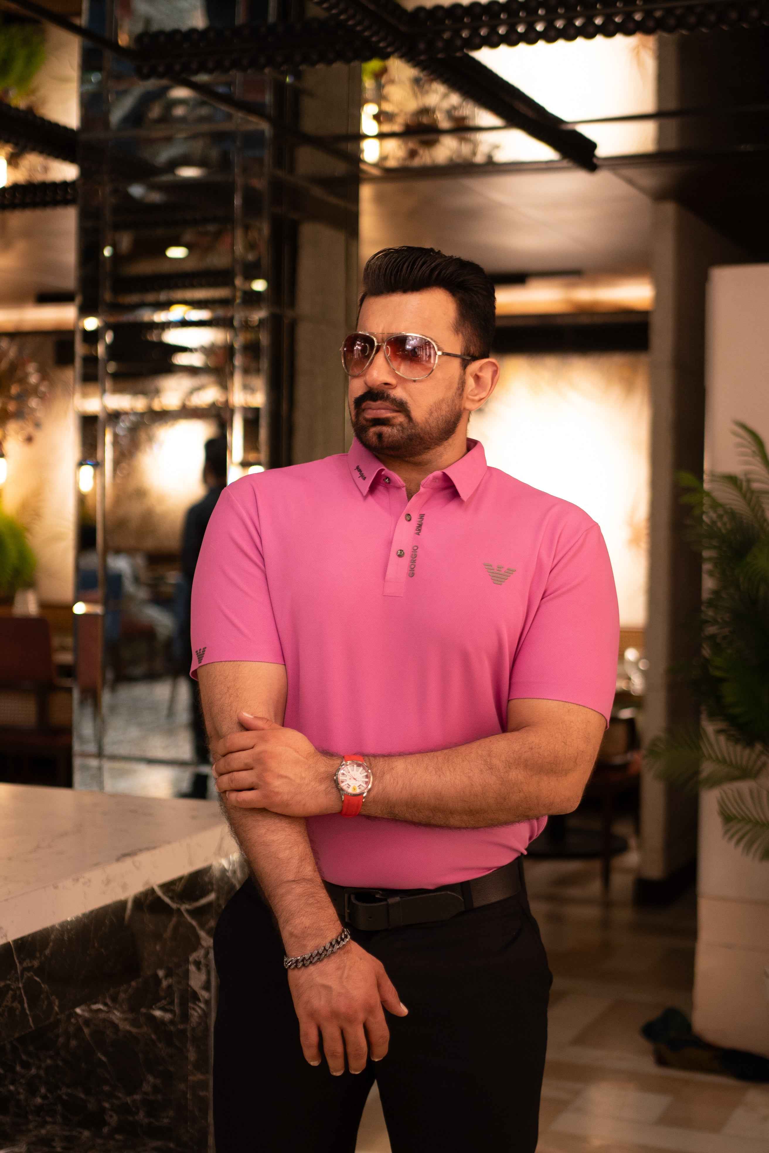 ITALIAN Textured Stitch-less POLO Shirt LVPS-07 PINK - Image 5