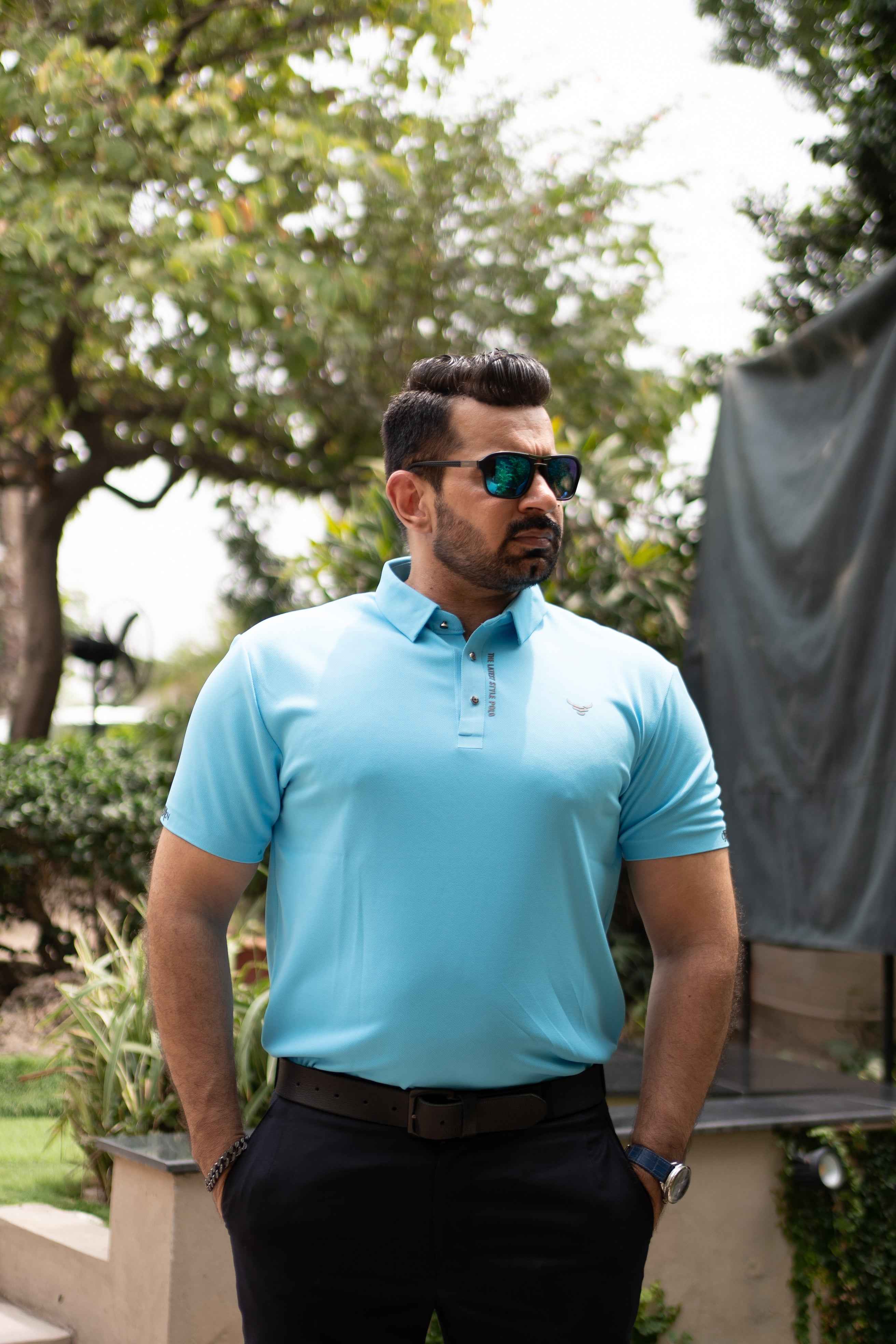 ITALIAN Textured Stitch-less POLO Shirt LVPS-DARK SKY - Image 2