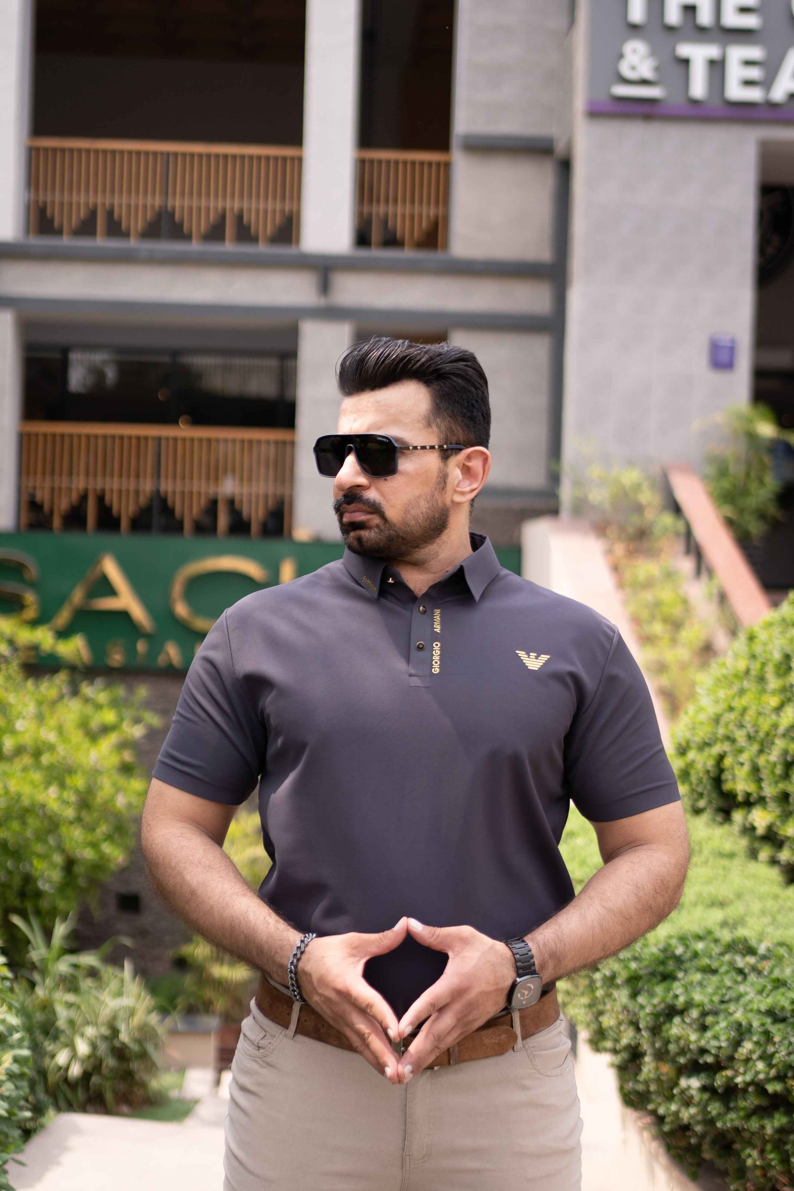 ITALIAN Textured Stitch-less POLO Shirt LVPS CHARCOAL GRAY