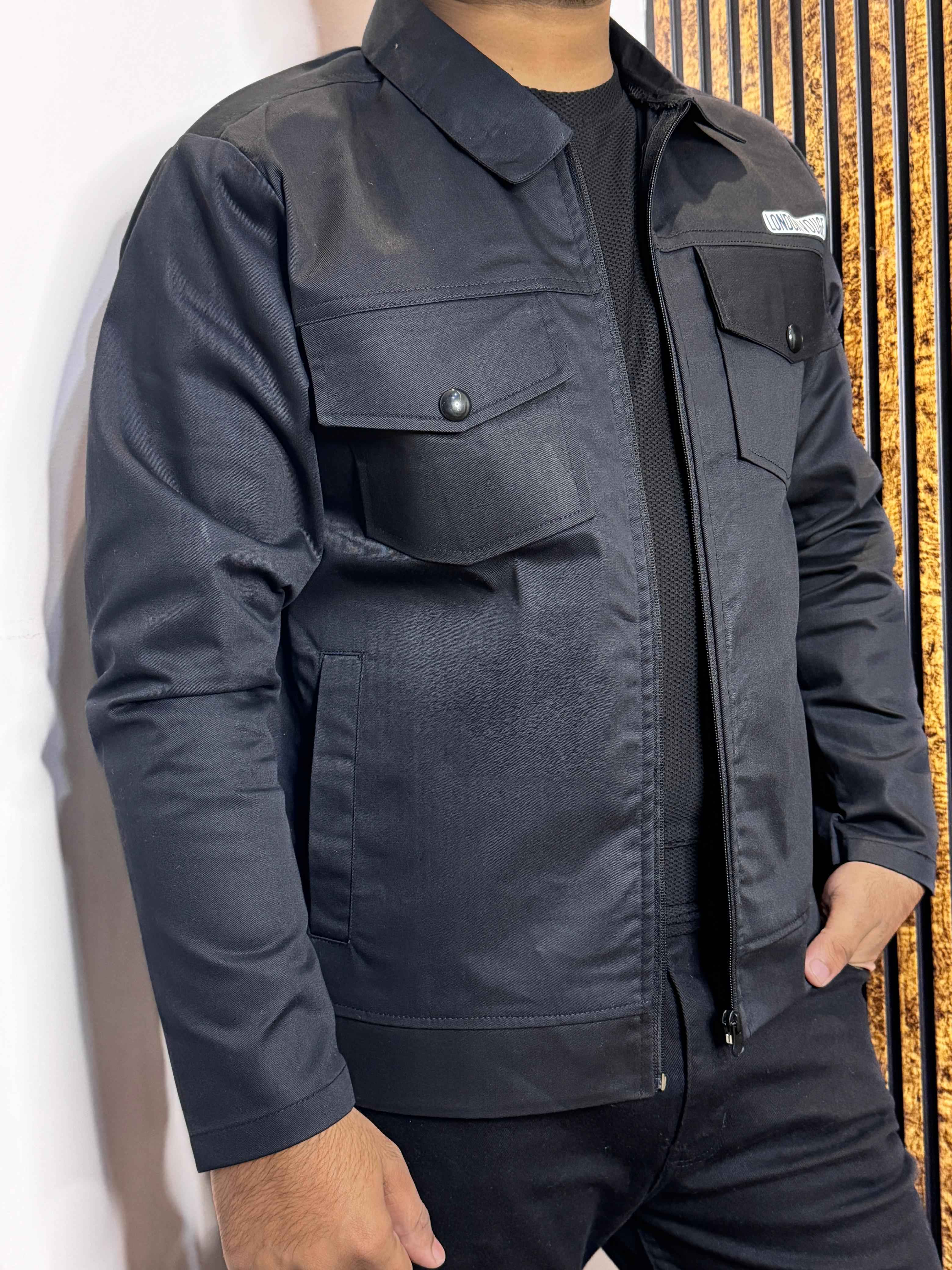 Premium Jet Black Full Sleeves Cotton Jeans Jacket - Image 3