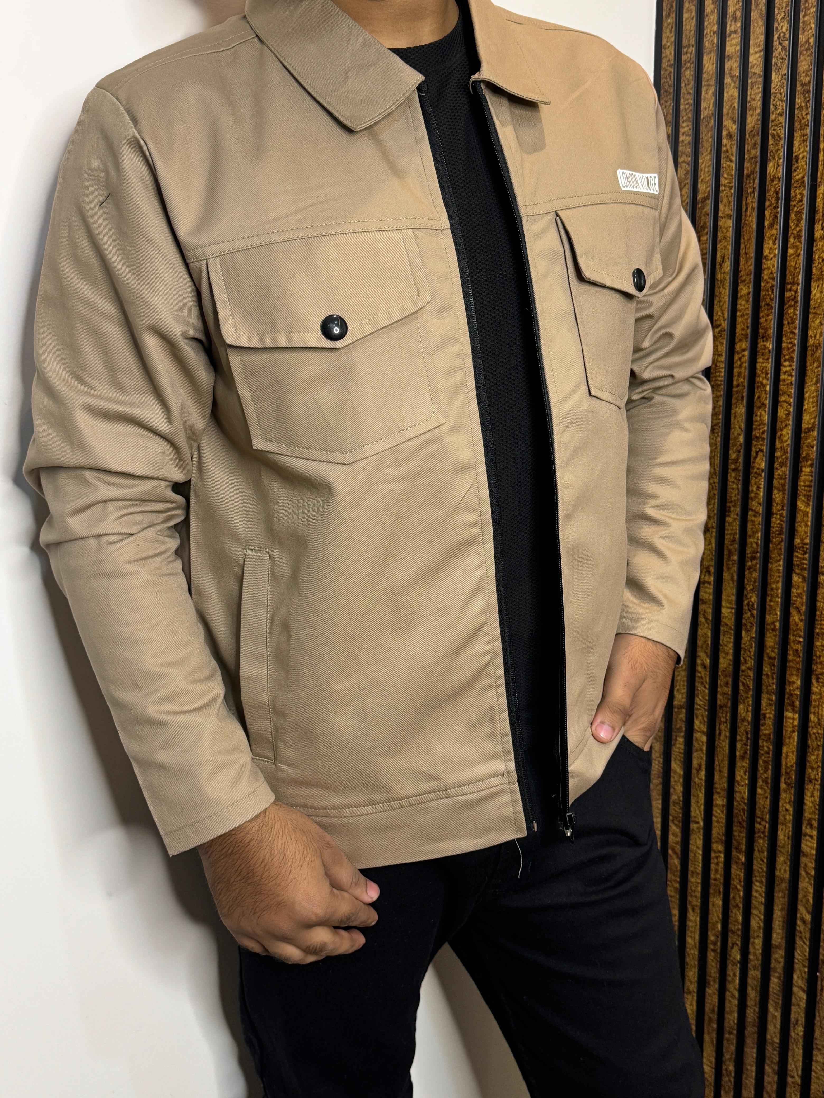 Premium Light Beige Full Sleeves Cotton Jeans Jacket - Image 6