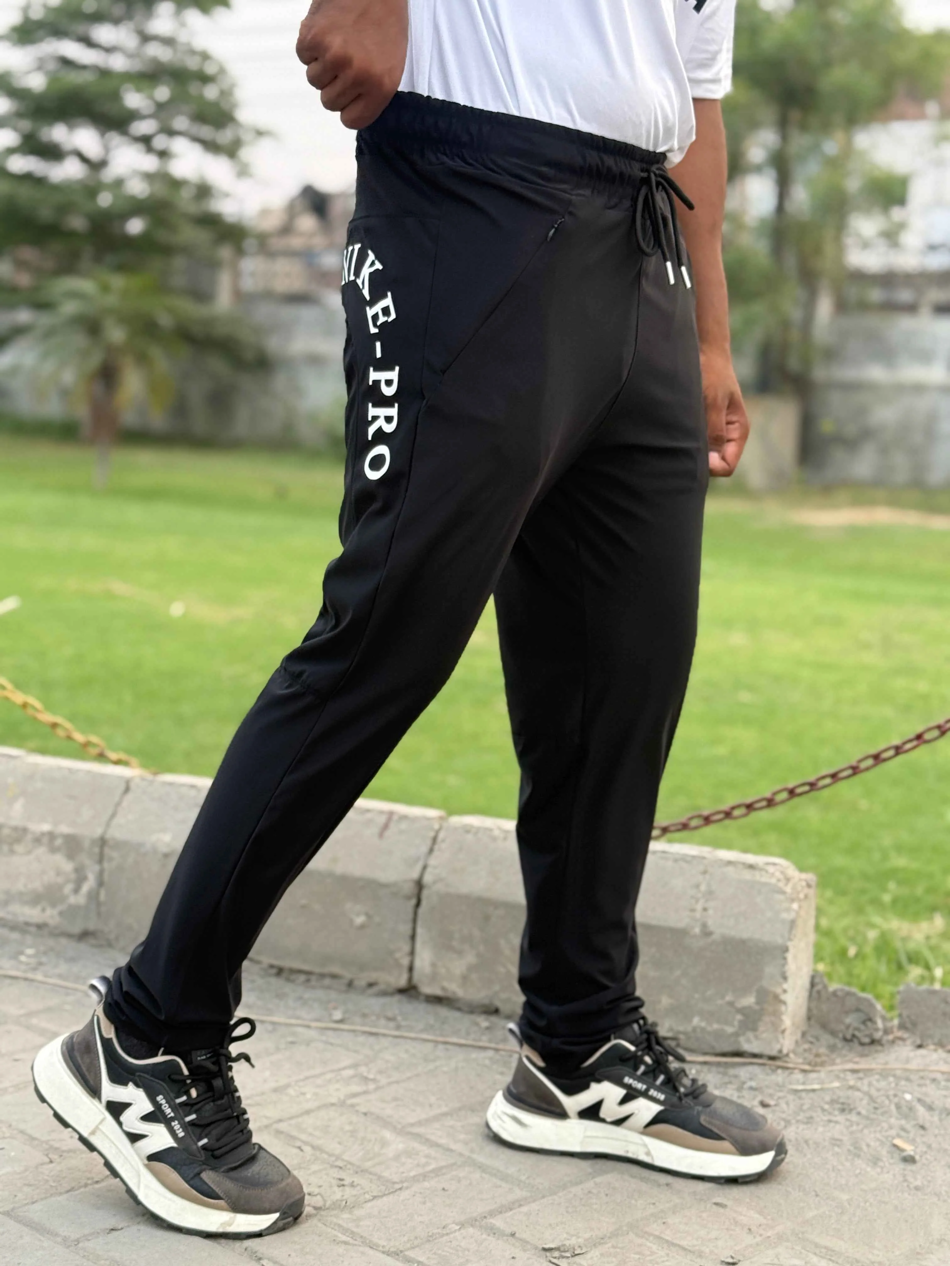 Premium Black Nike Pro Round Print Men's 4 way Stretch-able Lycra Trousers - Image 5