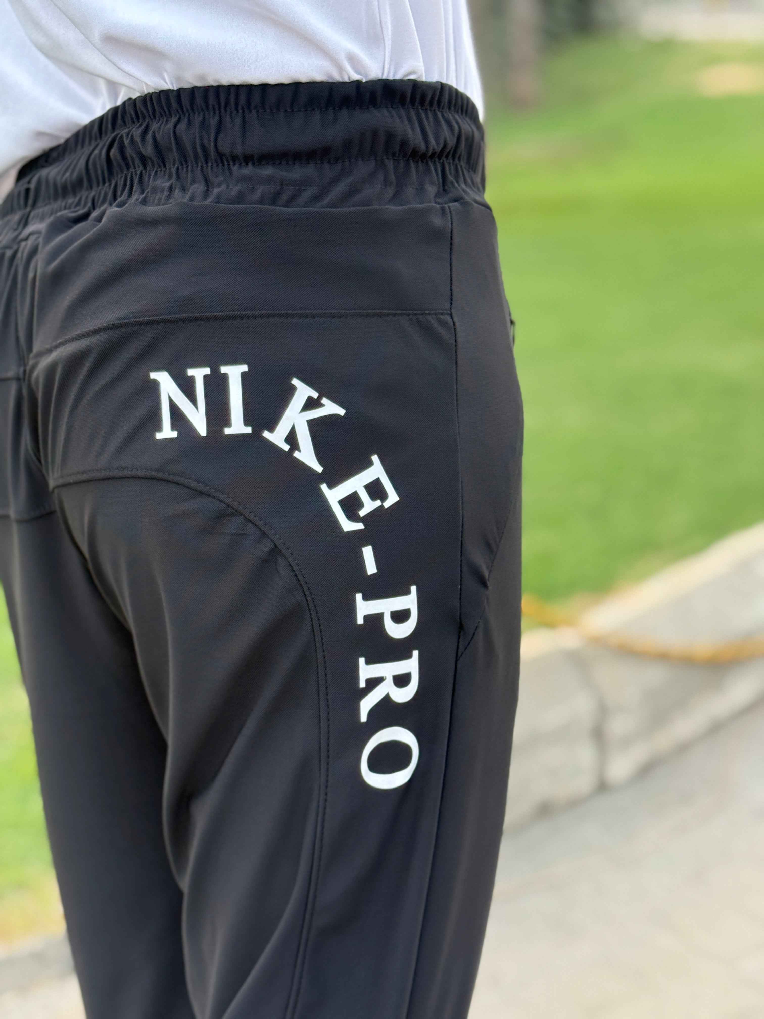 Premium Black Nike Pro Round Print Men's 4 way Stretch-able Lycra Trousers - Image 8