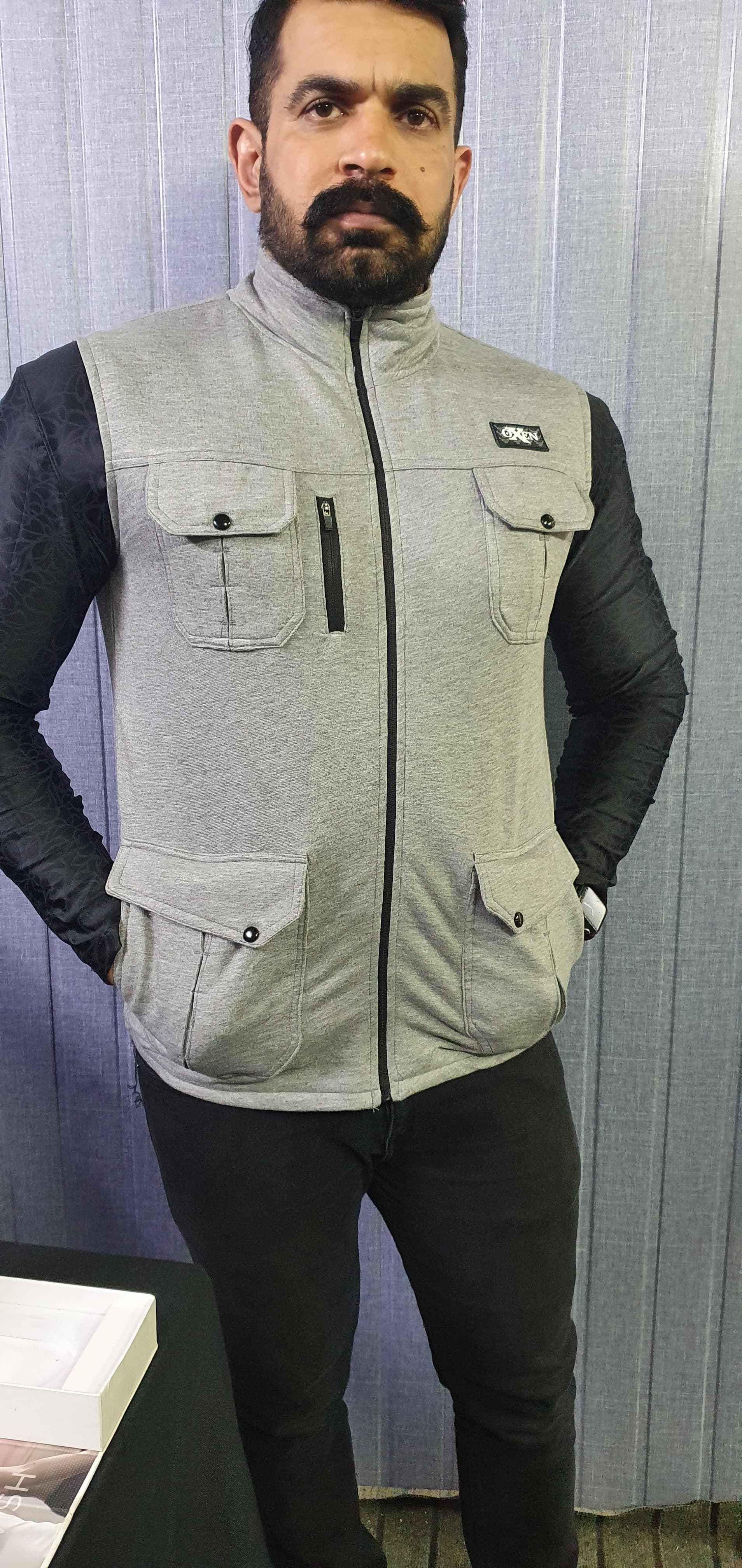 Premium Cotton Fleece Four Pocket sleeveless Jacket Haider Grey 13
