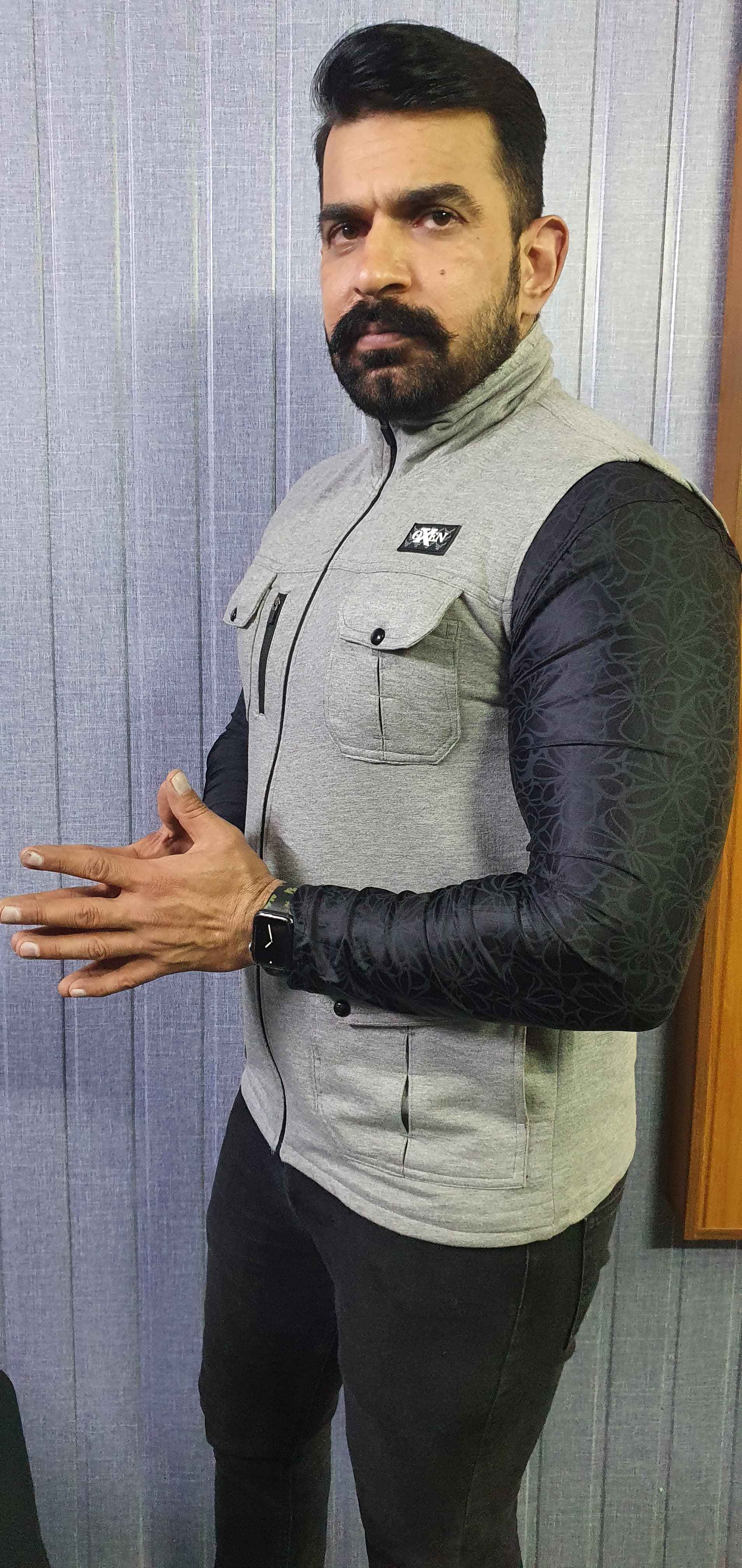 Premium Cotton Fleece Four Pocket sleeveless Jacket Haider Grey 13 - Image 2