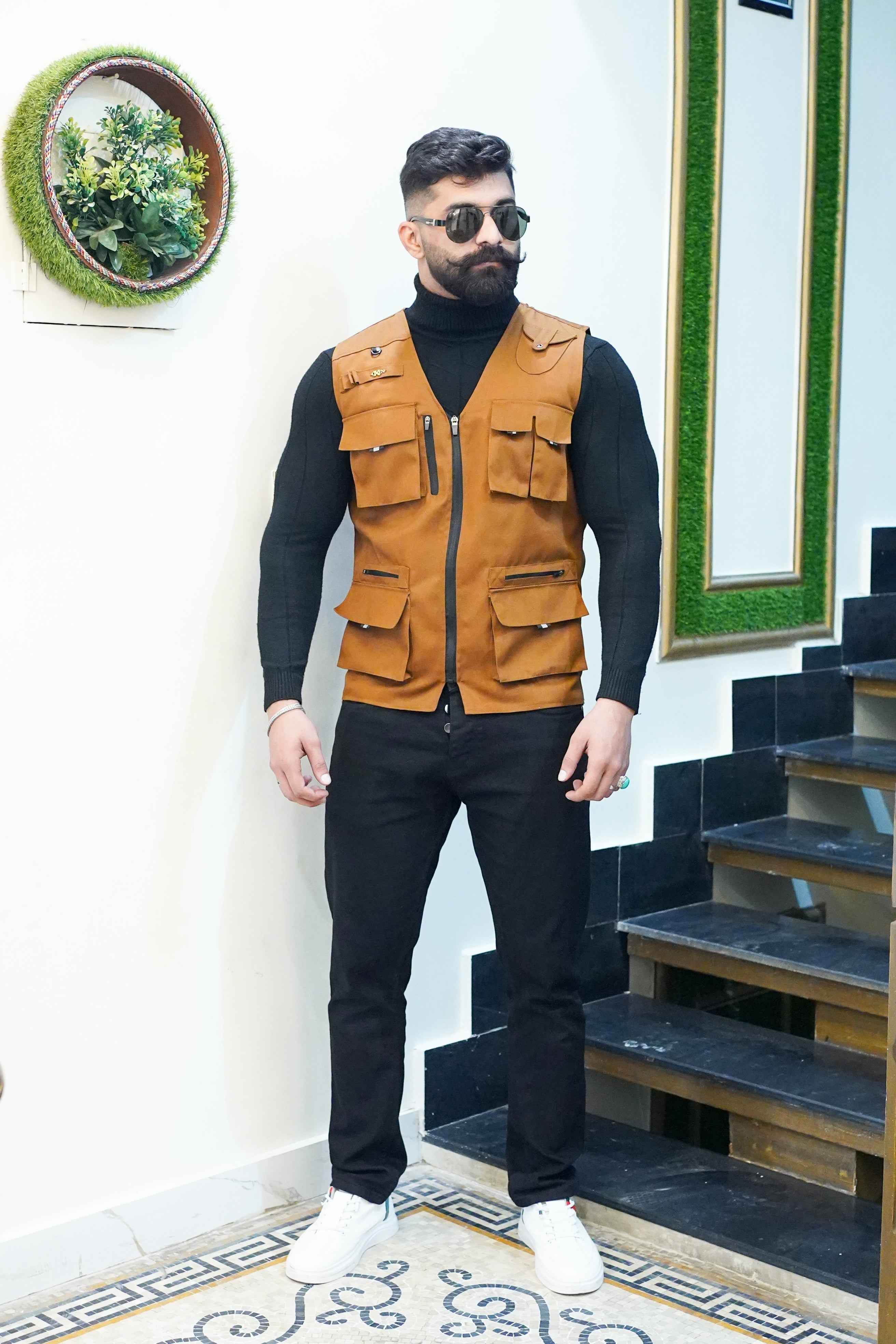 Premium Twill Cotton jeans Sidu Four Pocket Jacket Brown  SDJkt-09 - Image 3